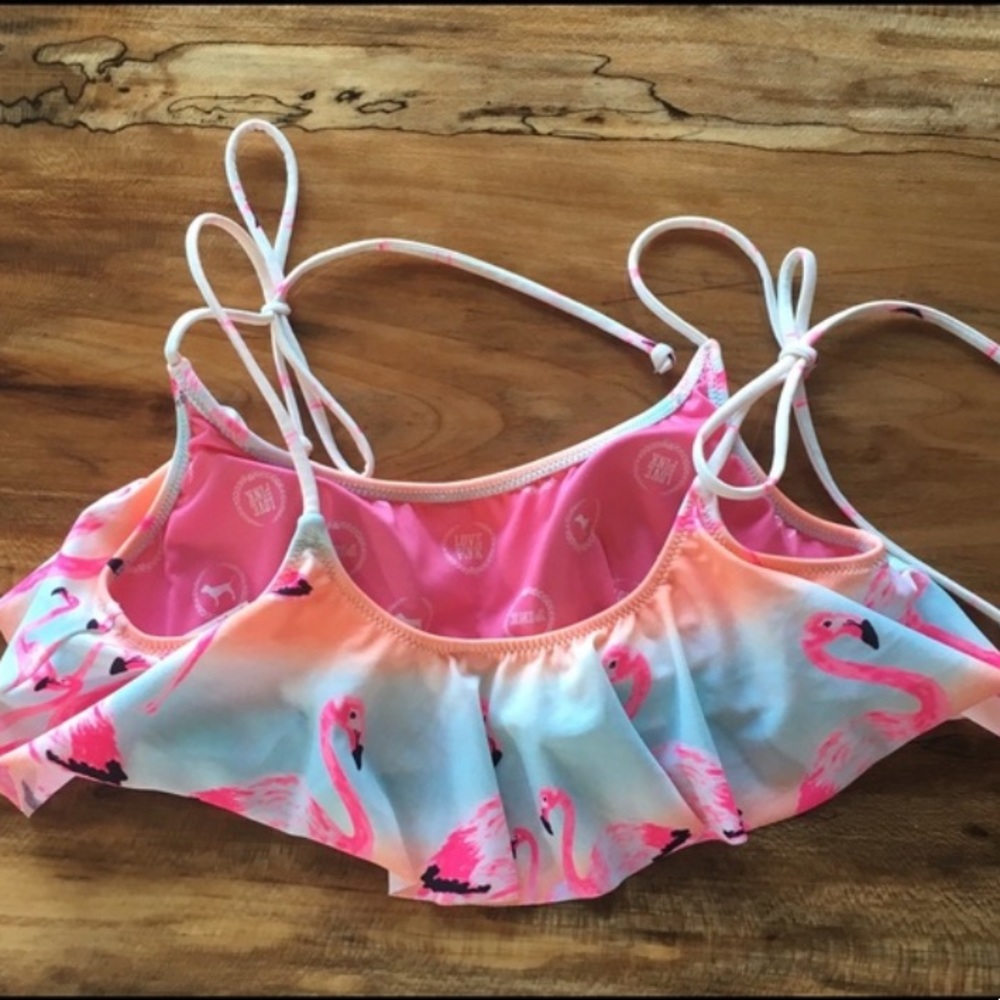 VS PINK Flamingo Flounce Ruffle Bikini Tie Top - Picture 7 of 10